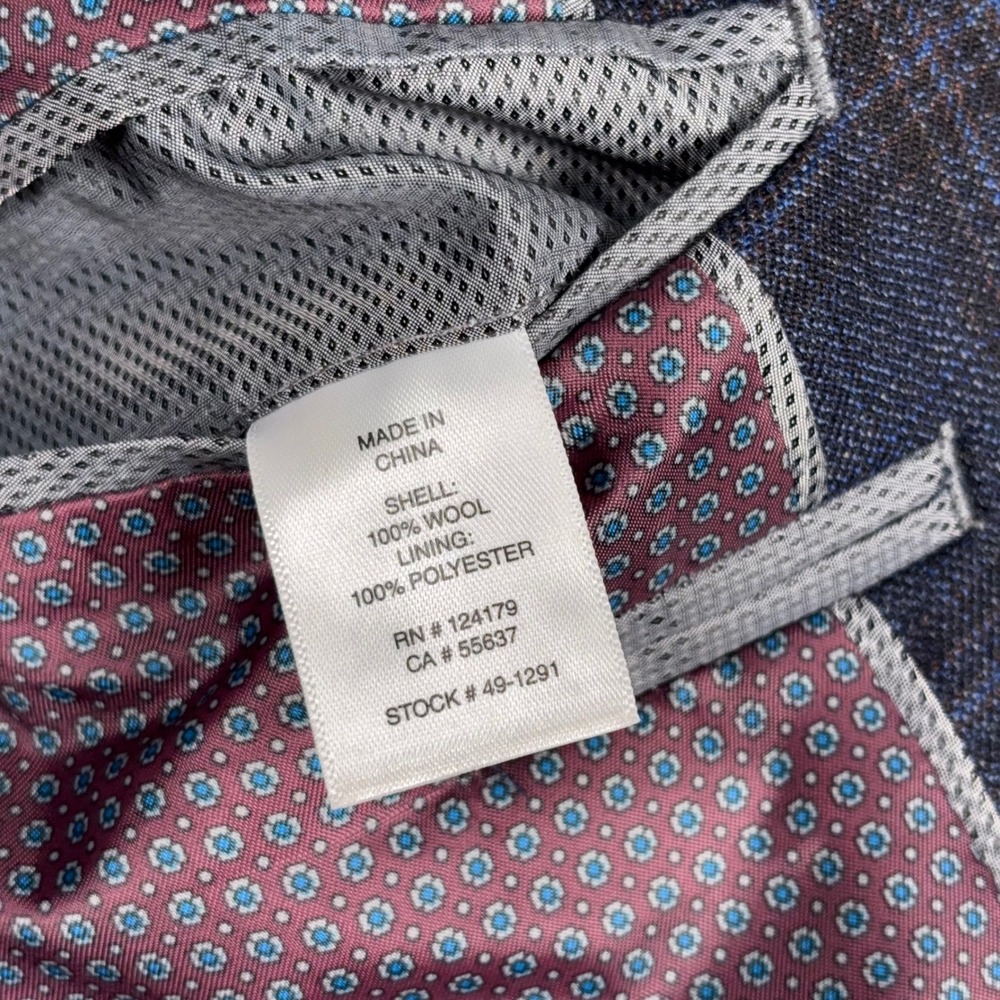 Johnston & Murphy Blazer Mens M Blue Plaid Wool 2-Button Sport Coat - Picture 8 of 16